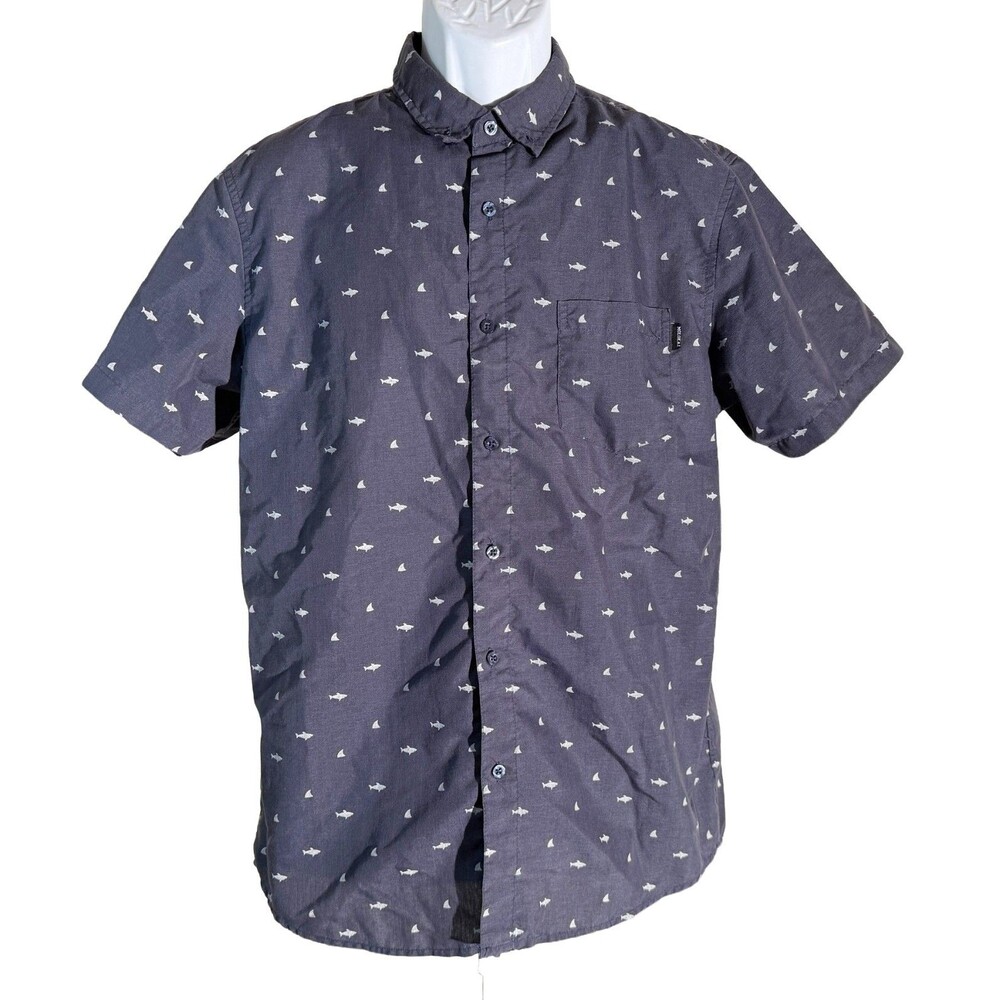 MOLOKAI SURF CO. Men's Short Sleeve‎ Button Down Shark Shirt Blue Large